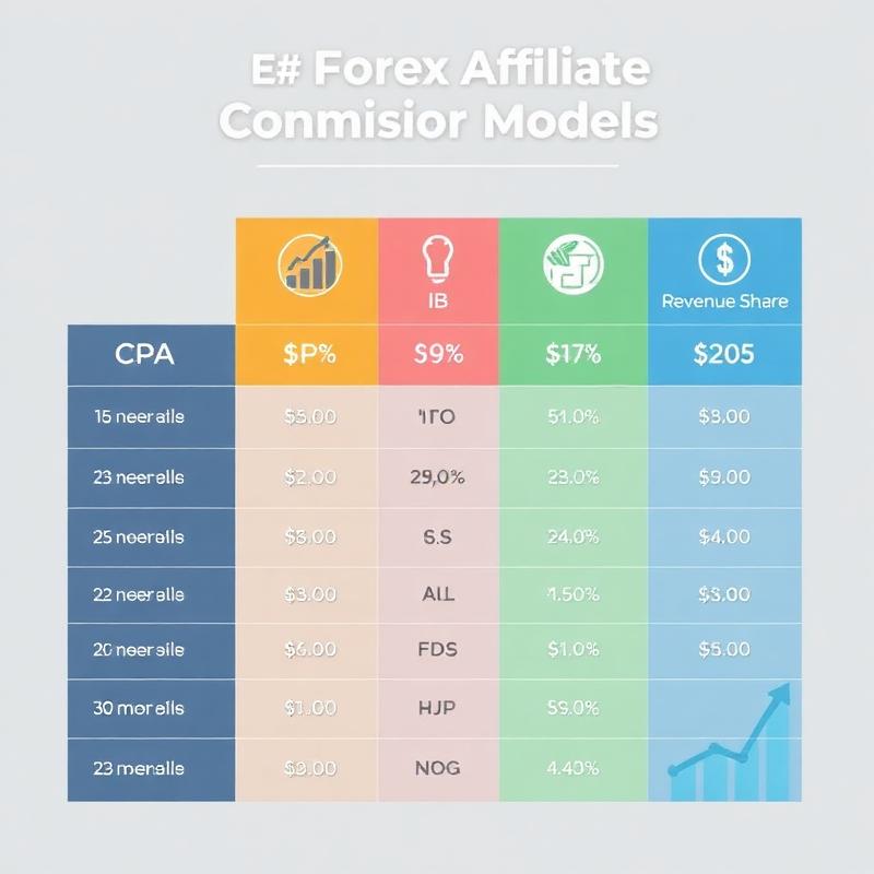 Forex affiliate commission models comparison chart showing CPA, IB, and Revenue Share structures